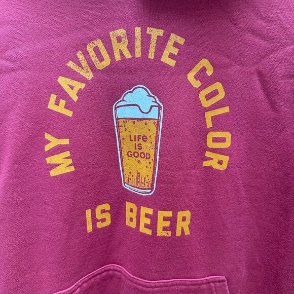 Life Is Good Hoodie Sweatshirt "My Favorite Color Is Beer" Red Mens Size Large - Picture 2 of 7